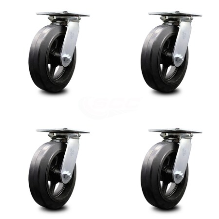 Service Caster 8 Inch Heavy Duty Rubber on Steel Caster Set with Roller Bearings SCC, 4PK SCC-35S820-RSR-4